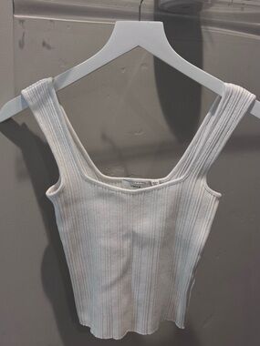 Vince White Ribbed Square Neck Tank